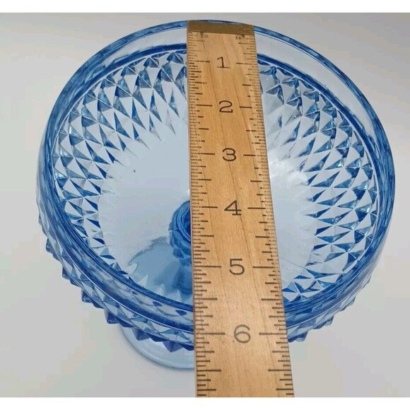 Vintage Blue Diamond Point Glass Compote 7.5 Inches Tall | Indiana Glass Company - Picture 4 of 6